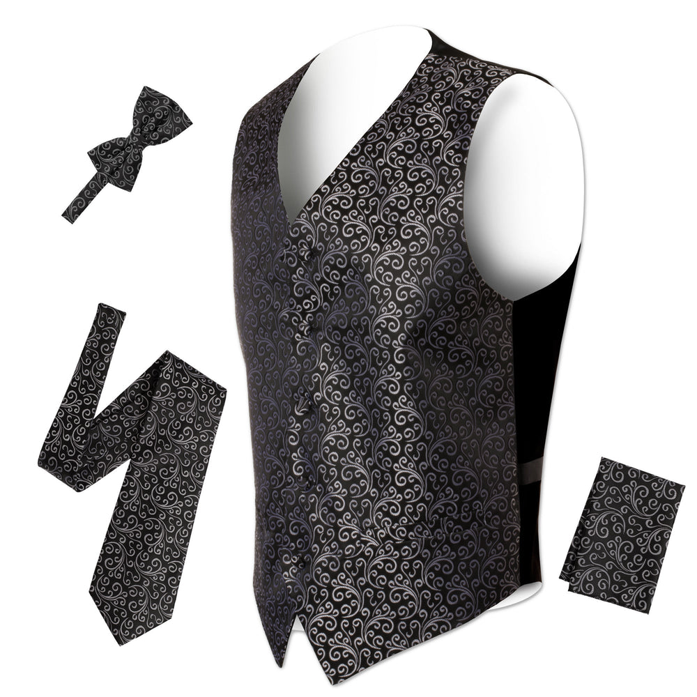 Ferrecci Mens PV50-1 Black Silver Vest Set - FHYINC best men's suits, tuxedos, formal men's wear wholesale