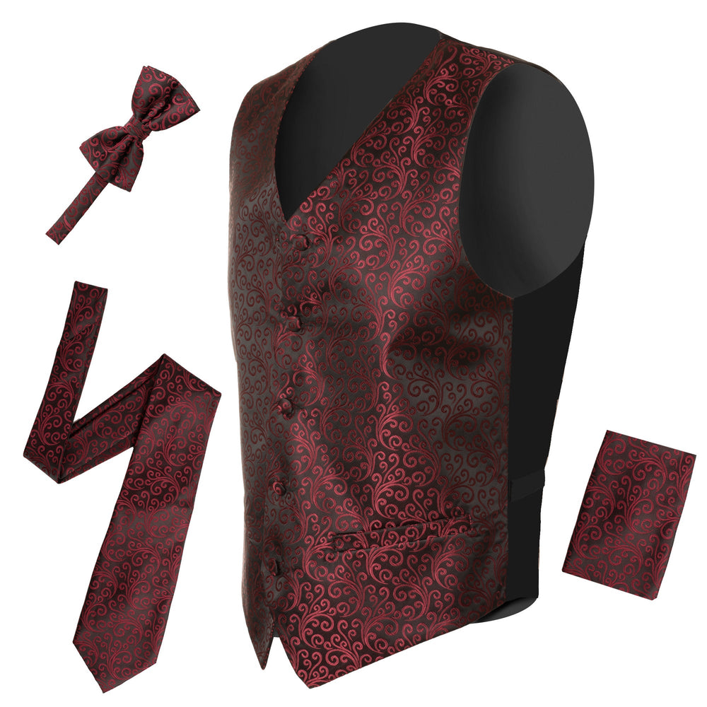 Ferrecci Mens PV50-2 Burgundy Black Vest Set - FHYINC best men's suits, tuxedos, formal men's wear wholesale
