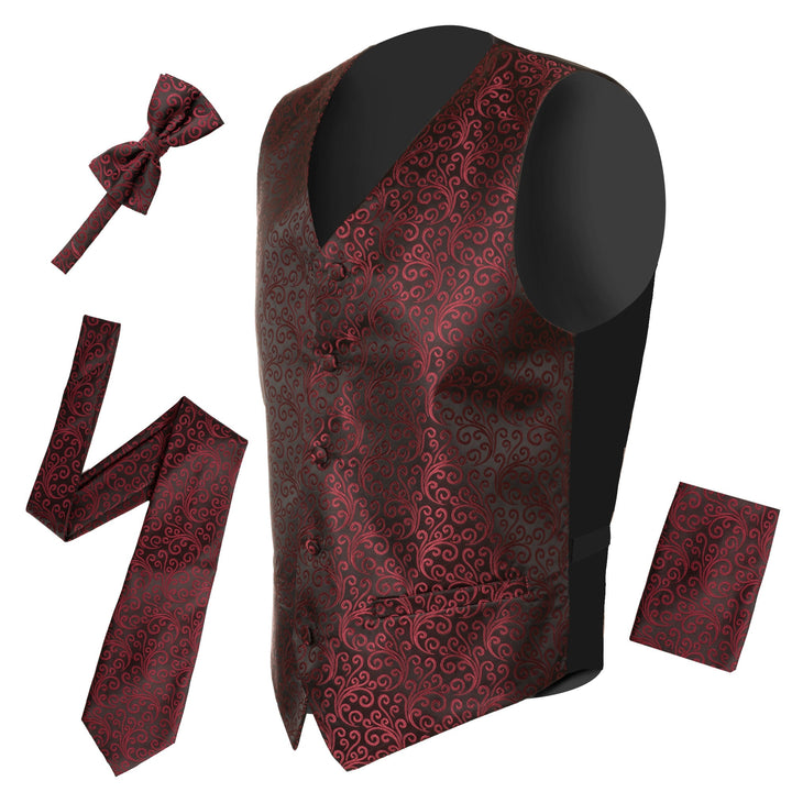 Ferrecci Mens PV50-2 Burgundy Black Vest Set - FHYINC best men&