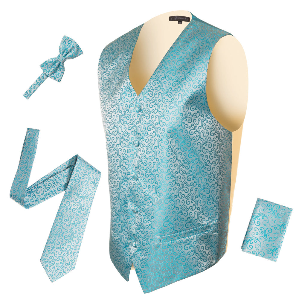 Ferrecci Mens PV50-5 Turquoise Cream Vest Set - FHYINC best men's suits, tuxedos, formal men's wear wholesale