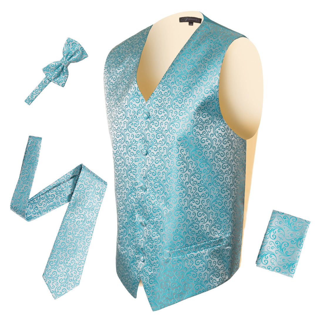 Ferrecci Mens PV50-5 Turquoise Cream Vest Set - FHYINC best men&