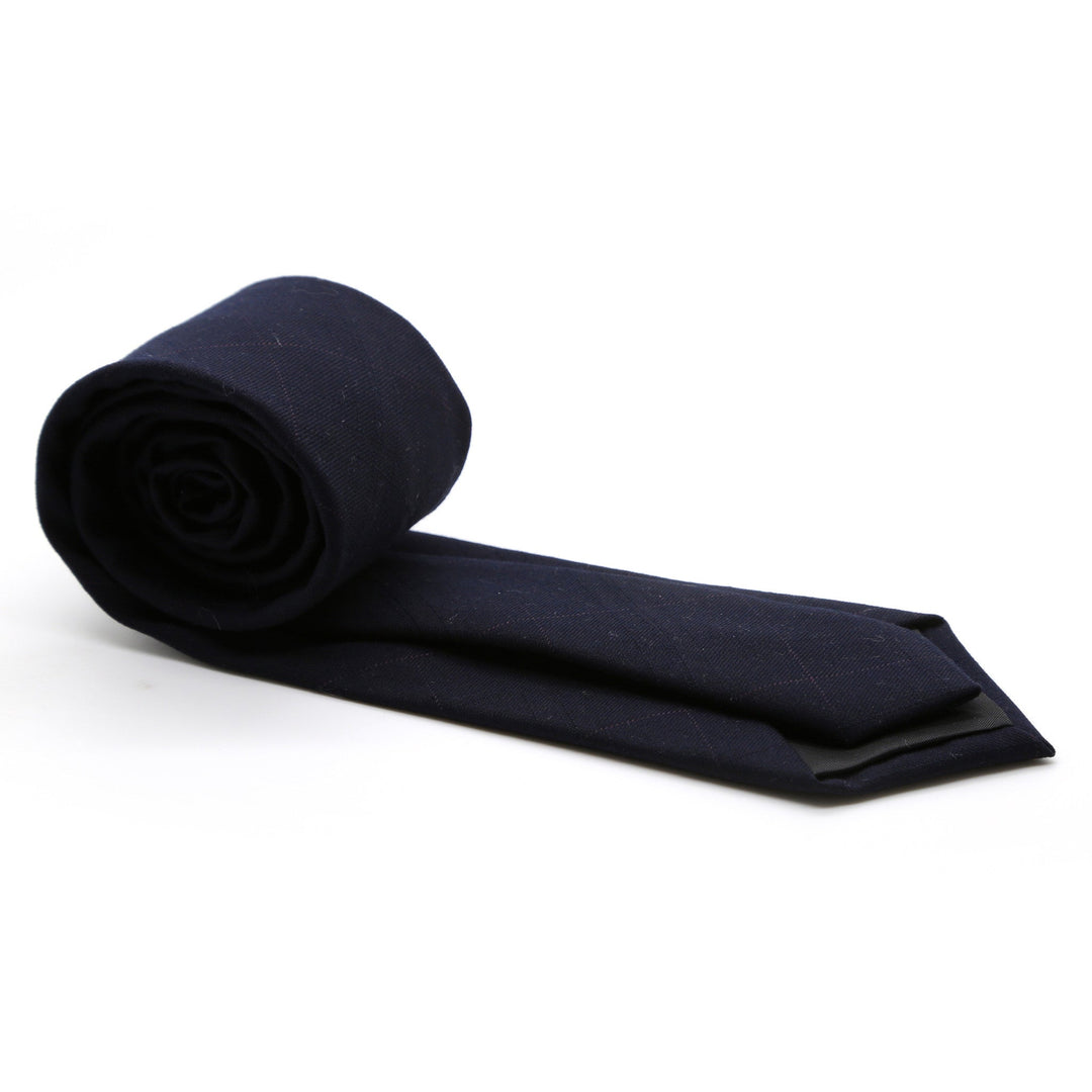 Slim Navy Blue and Burgundy Plaid Neckties &amp; Handkerchief - FHYINC