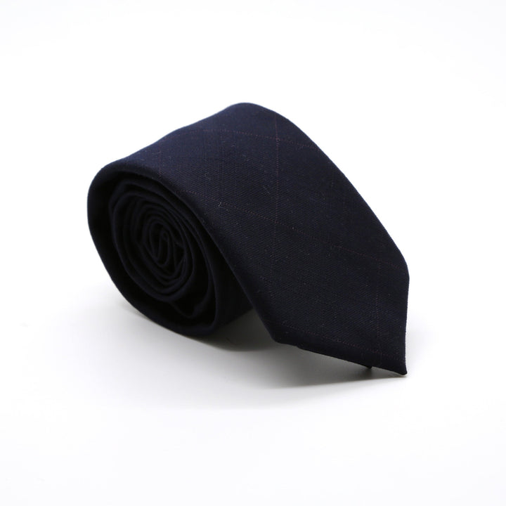 Slim Navy Blue and Burgundy Plaid Neckties &amp; Handkerchief - FHYINC