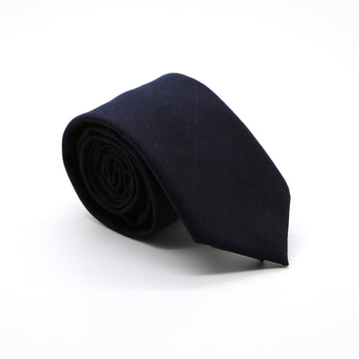 Slim Navy Blue and Burgundy Plaid Neckties & Handkerchief - FHYINC