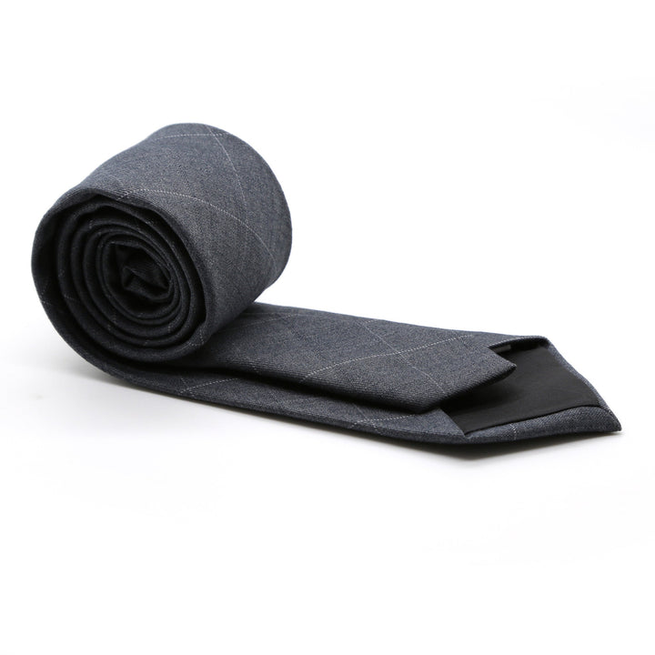 Slim Grey Plaid Neckties &amp; Handkerchief - FHYINC