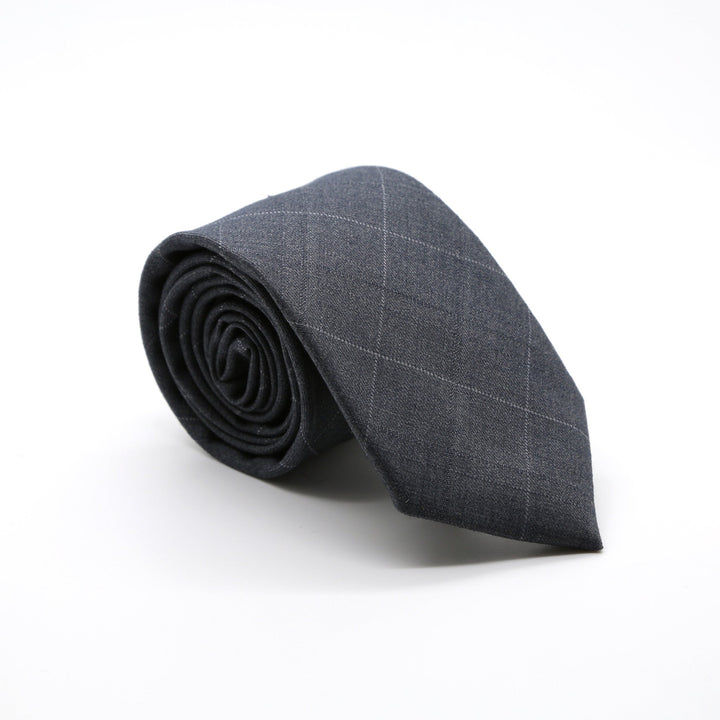 Slim Grey Plaid Neckties &amp; Handkerchief - FHYINC