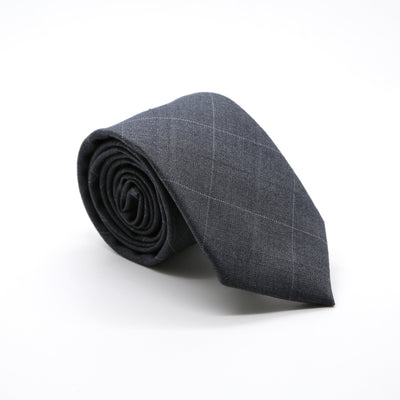 Slim Grey Plaid Neckties & Handkerchief - FHYINC