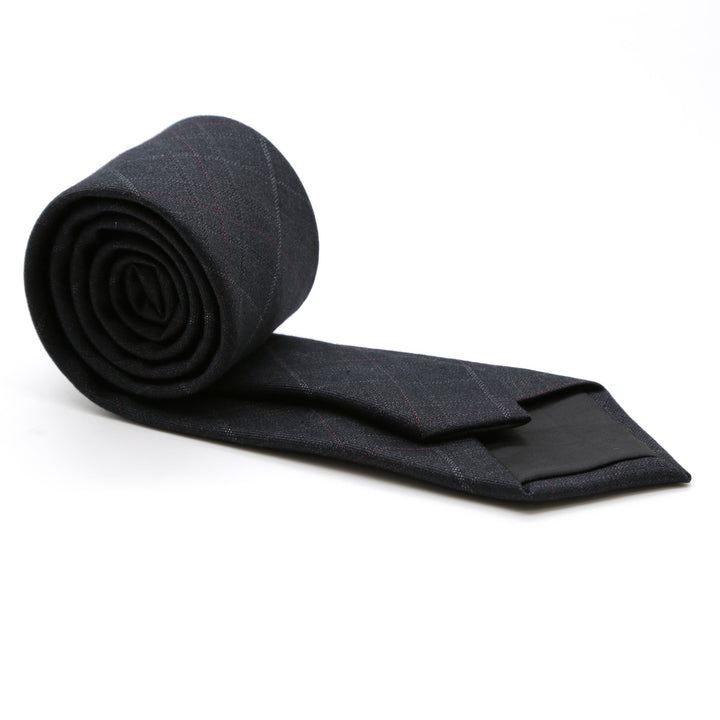 Slim Charcoal With Hint Of Red &amp; Beige Plaid Neckties &amp; Handkerchief - FHYINC