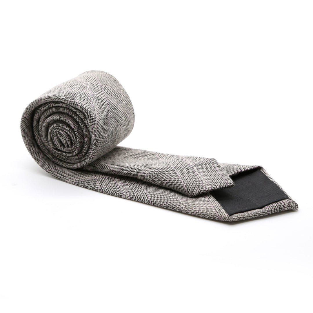 Slim Taupe &amp; Grey With Hint Of Lavender Plaid Neckties &amp; Handkerchief - FHYINC