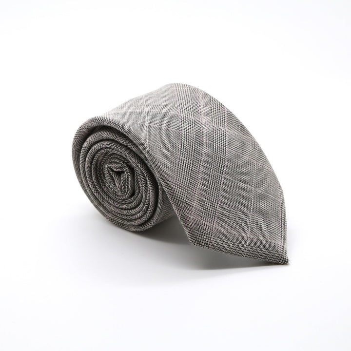 Slim Taupe &amp; Grey With Hint Of Lavender Plaid Neckties &amp; Handkerchief - FHYINC