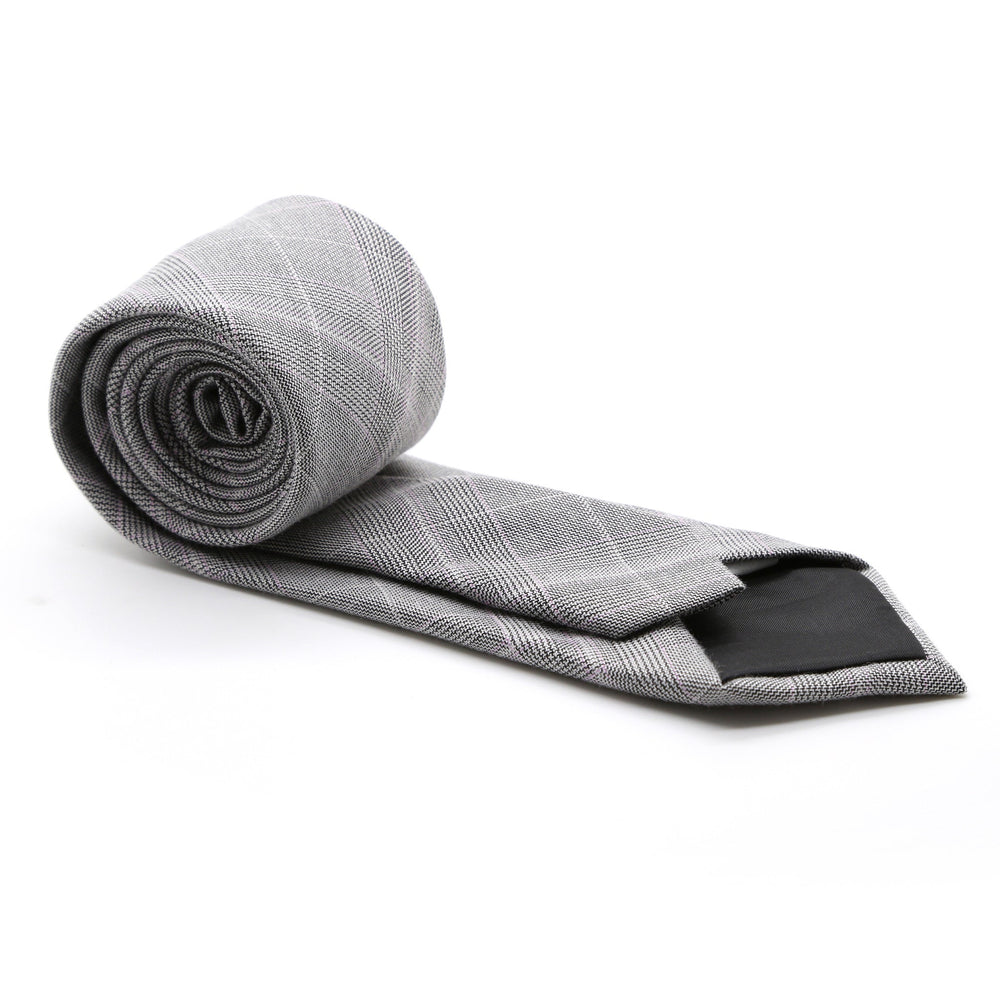 Slim Grey and Lavender Plaid Neckties & Handkerchief - FHYINC
