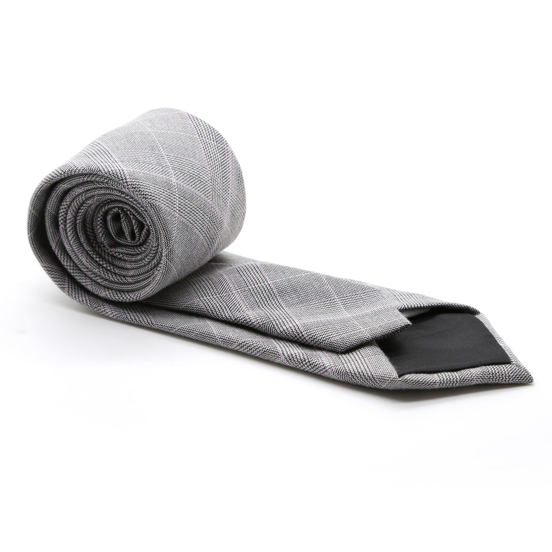 Slim Grey and Lavender Plaid Neckties &amp; Handkerchief - FHYINC