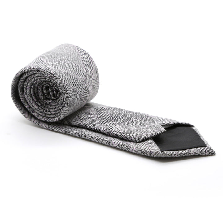 Slim Grey and Lavender Plaid Neckties &amp; Handkerchief - FHYINC