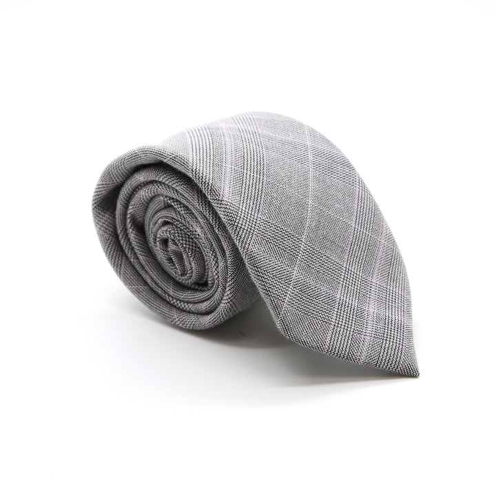 Slim Grey and Lavender Plaid Neckties &amp; Handkerchief - FHYINC