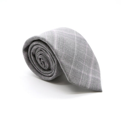 Slim Grey and Lavender Plaid Neckties & Handkerchief - FHYINC
