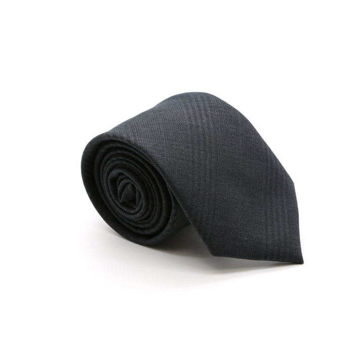 Slim Tone on Tone Charcoal Plaid Necktie &amp; Handkerchief - FHYINC