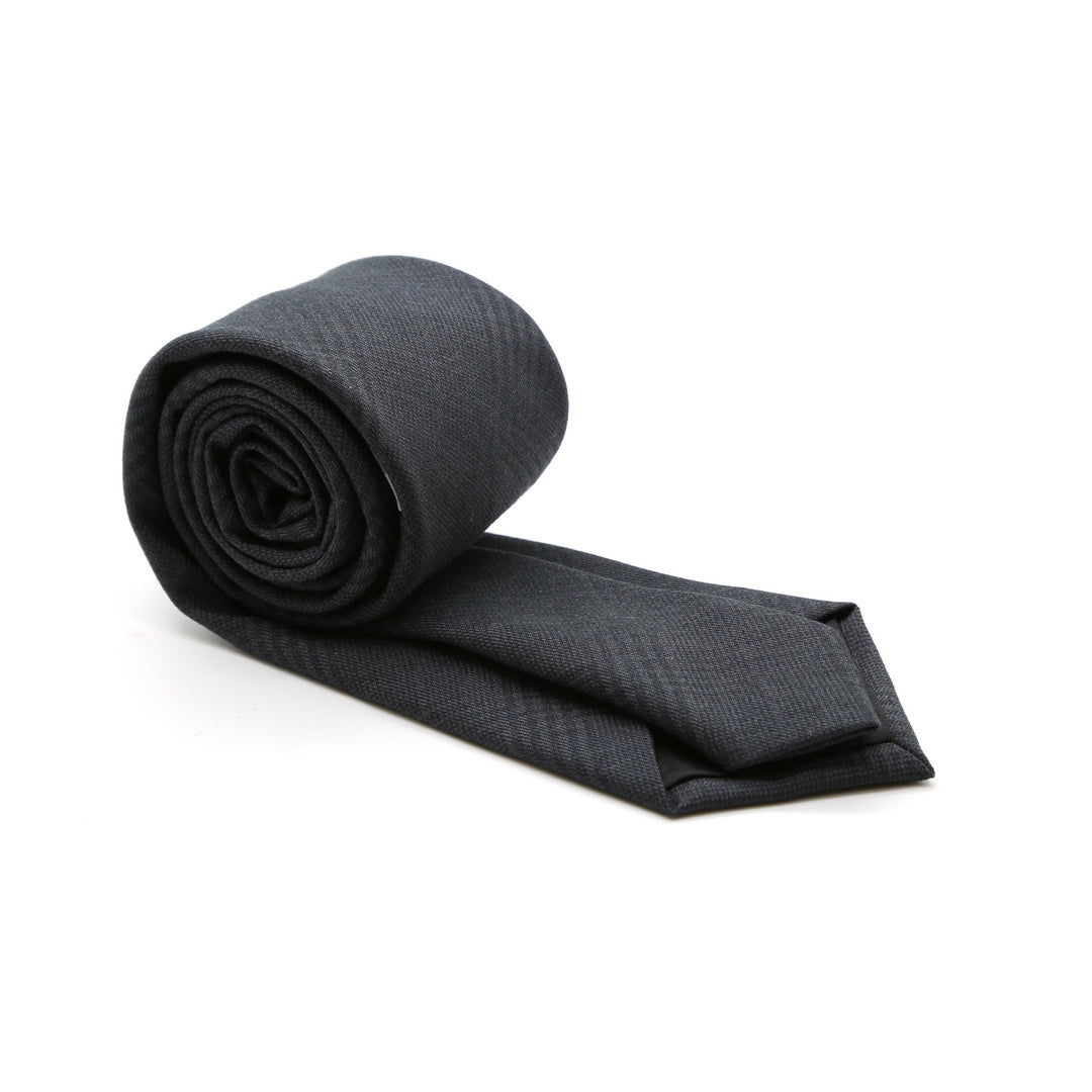 Slim Tone on Tone Charcoal Plaid Necktie &amp; Handkerchief - FHYINC