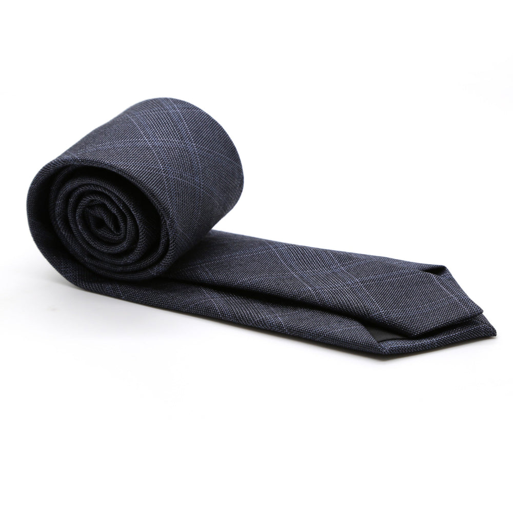 Slim Navy Blue Shiny Plaid Neckties & Handkerchief - FHYINC