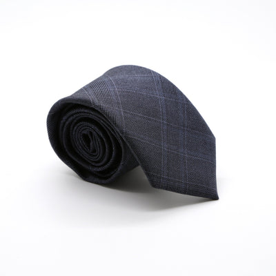 Slim Navy Blue Shiny Plaid Neckties & Handkerchief - FHYINC