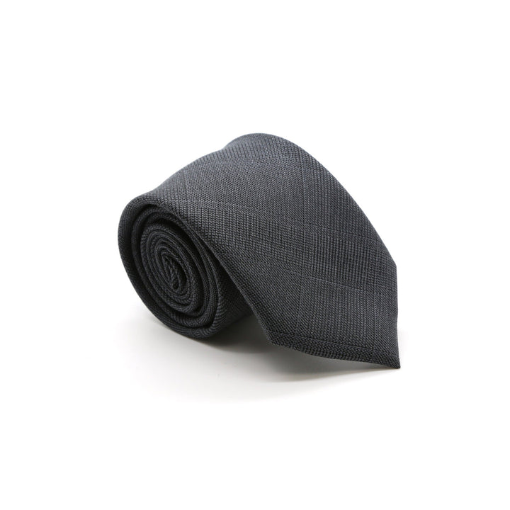 Slim Plaid Grey and Blue  Necktie &amp; Handkerchief - FHYINC