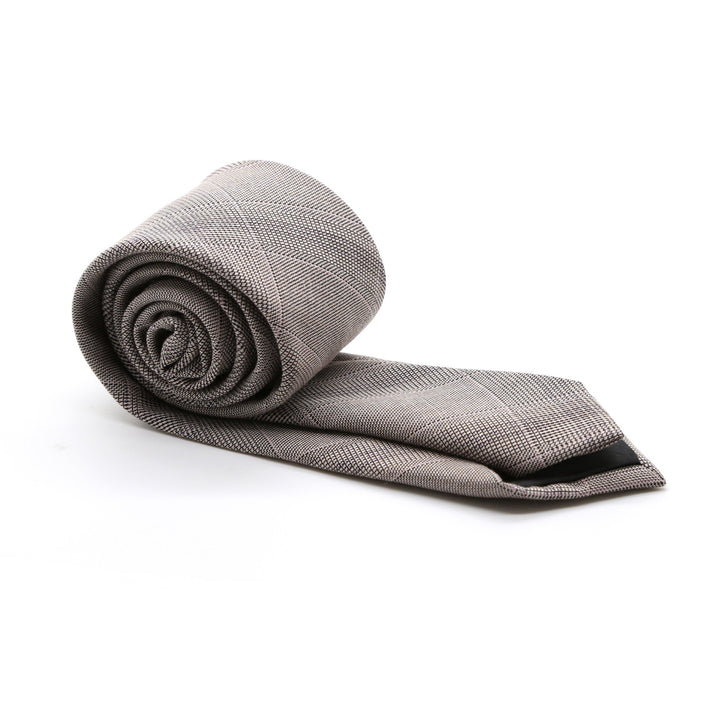 Slim Beige and Charcoal With Hint Of Lavender Plaid Neckties &amp; Handkerchief - FHYINC