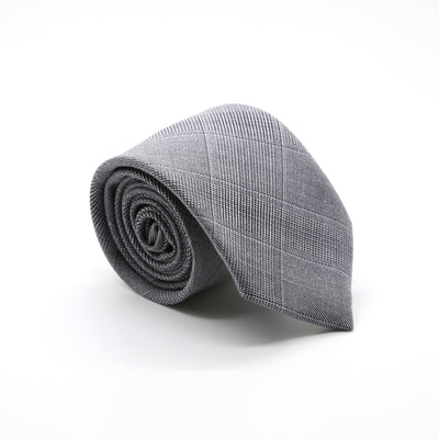 Slim Light Grey & Lavender Plaid Neckties & Handkerchief - FHYINC