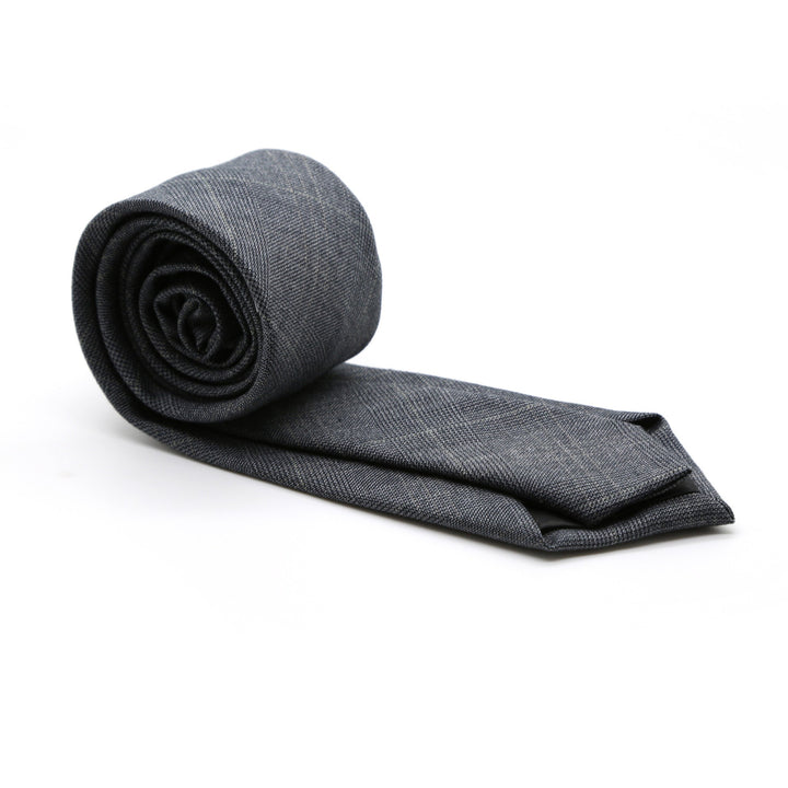 Slim Charcoal and Hint Of Tan Plaid Neckties &amp; Handkerchief - FHYINC