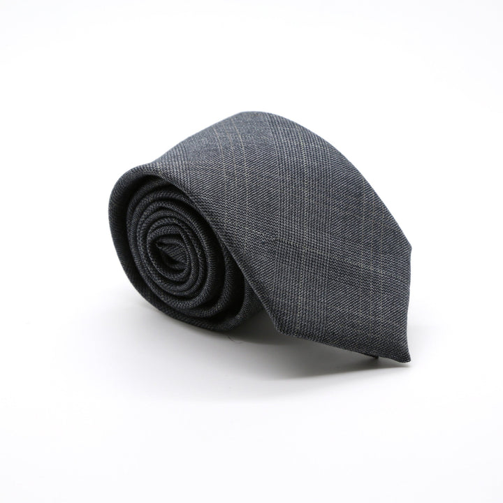 Slim Charcoal and Hint Of Tan Plaid Neckties &amp; Handkerchief - FHYINC