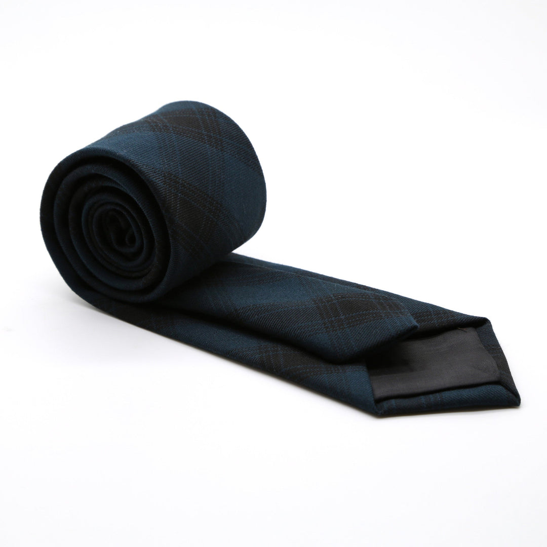 Slim Teal and Black Plaid Neckties &amp; Handkerchief - FHYINC
