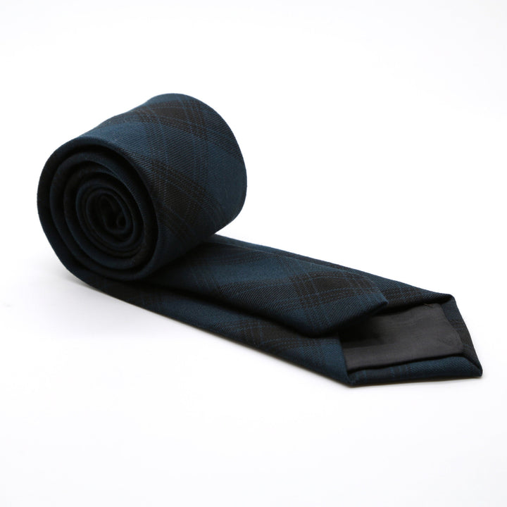 Slim Teal and Black Plaid Neckties &amp; Handkerchief - FHYINC