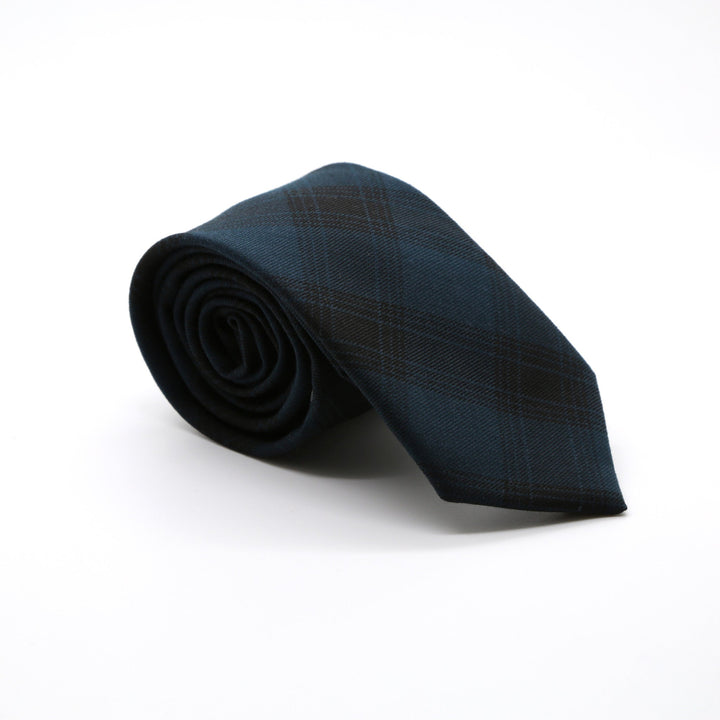 Slim Teal and Black Plaid Neckties &amp; Handkerchief - FHYINC