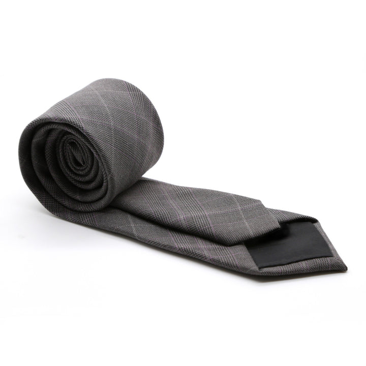 Slim Charcoal &amp; Grey With Hint Of Lavender Plaid Neckties &amp; Handkerchief - FHYINC