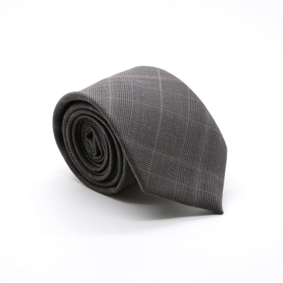 Slim Charcoal & Grey With Hint Of Lavender Plaid Neckties & Handkerchief - FHYINC