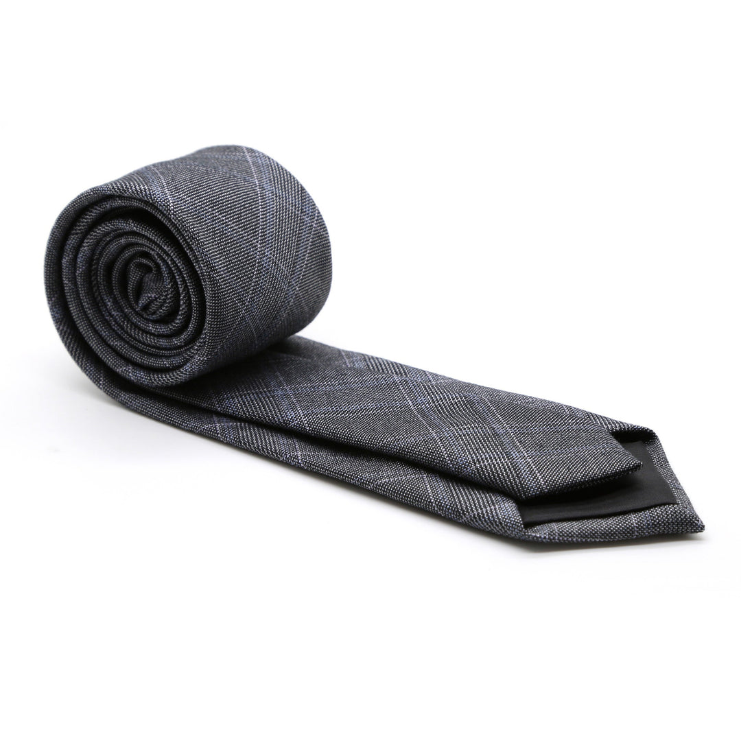 Slim Grey &amp; Blue With Hint Of Lavender Plaid Neckties &amp; Handkerchief - FHYINC