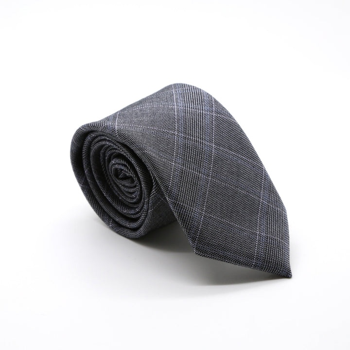 Slim Grey &amp; Blue With Hint Of Lavender Plaid Neckties &amp; Handkerchief - FHYINC