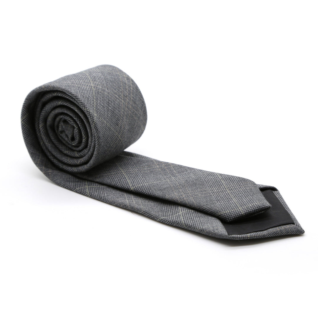 Slim Grey and Yellow Plaid Necktie &amp; Handkerchief - FHYINC