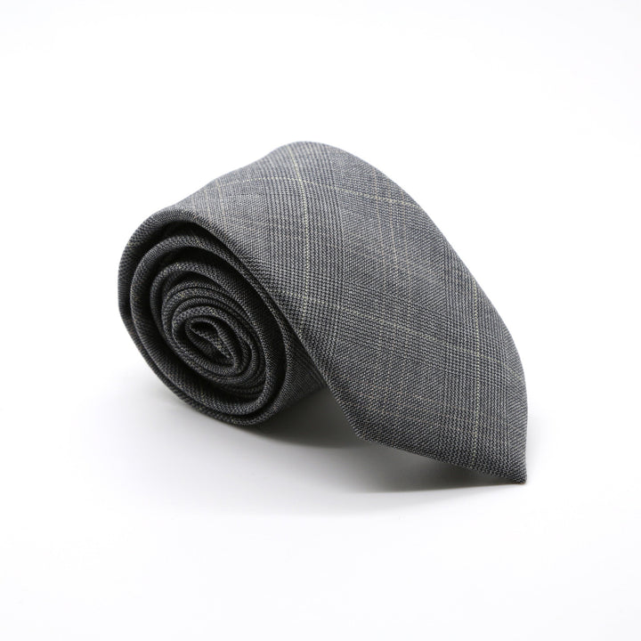 Slim Grey and Yellow Plaid Necktie &amp; Handkerchief - FHYINC