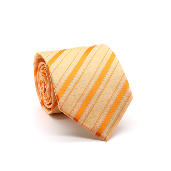 Ferrecci Mens Orange Striped Pattern Necktie with Handkerchief Set - FHYINC best men&