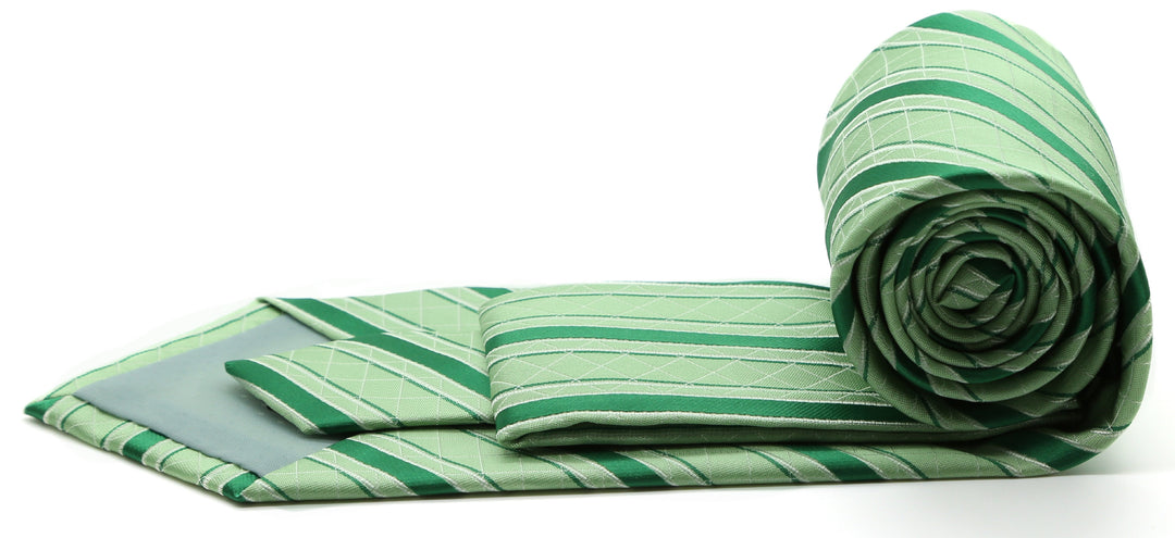 Mens Dads Classic Green Striped Pattern Business Casual Necktie &amp; Hanky Set Q-2 - FHYINC best men&