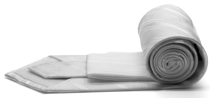 Mens Dads Classic White Striped Pattern Business Casual Necktie &amp; Hanky Set Q-3 - FHYINC best men&