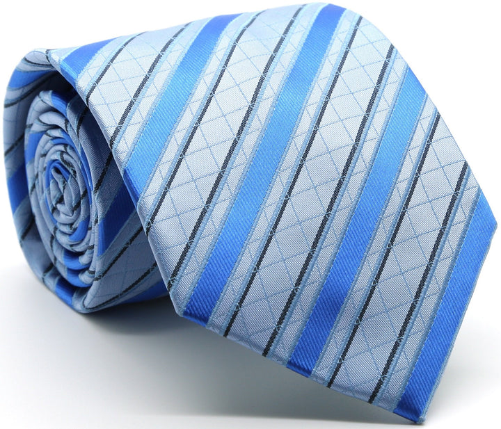 Mens Dads Classic Blue Striped Pattern Business Casual Necktie &amp; Hanky Set Q-7 - FHYINC best men&