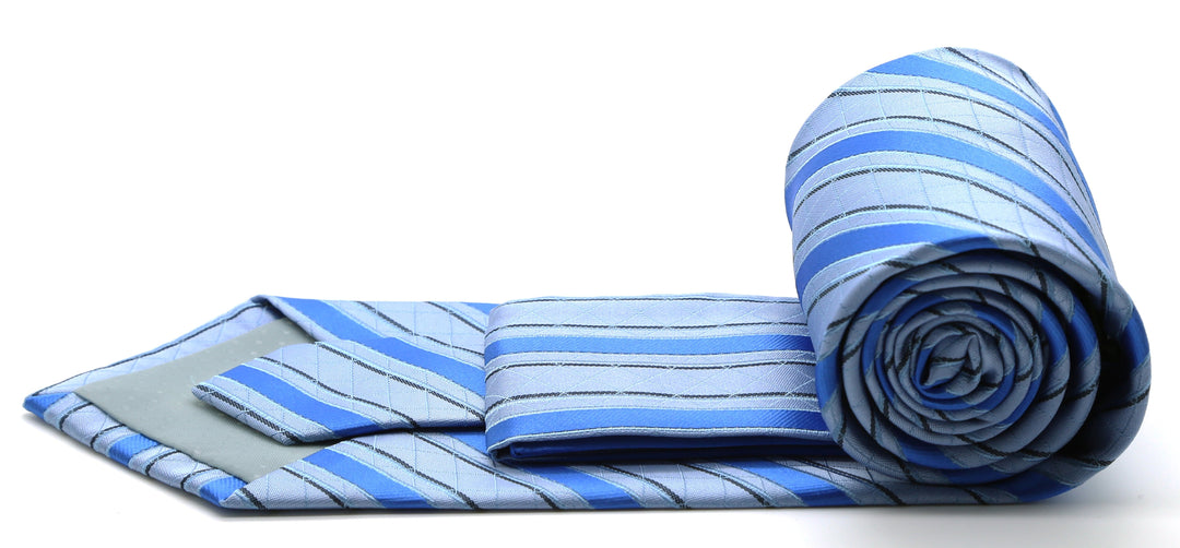Mens Dads Classic Blue Striped Pattern Business Casual Necktie &amp; Hanky Set Q-7 - FHYINC best men&