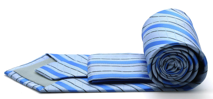 Mens Dads Classic Blue Striped Pattern Business Casual Necktie &amp; Hanky Set Q-7 - FHYINC best men&