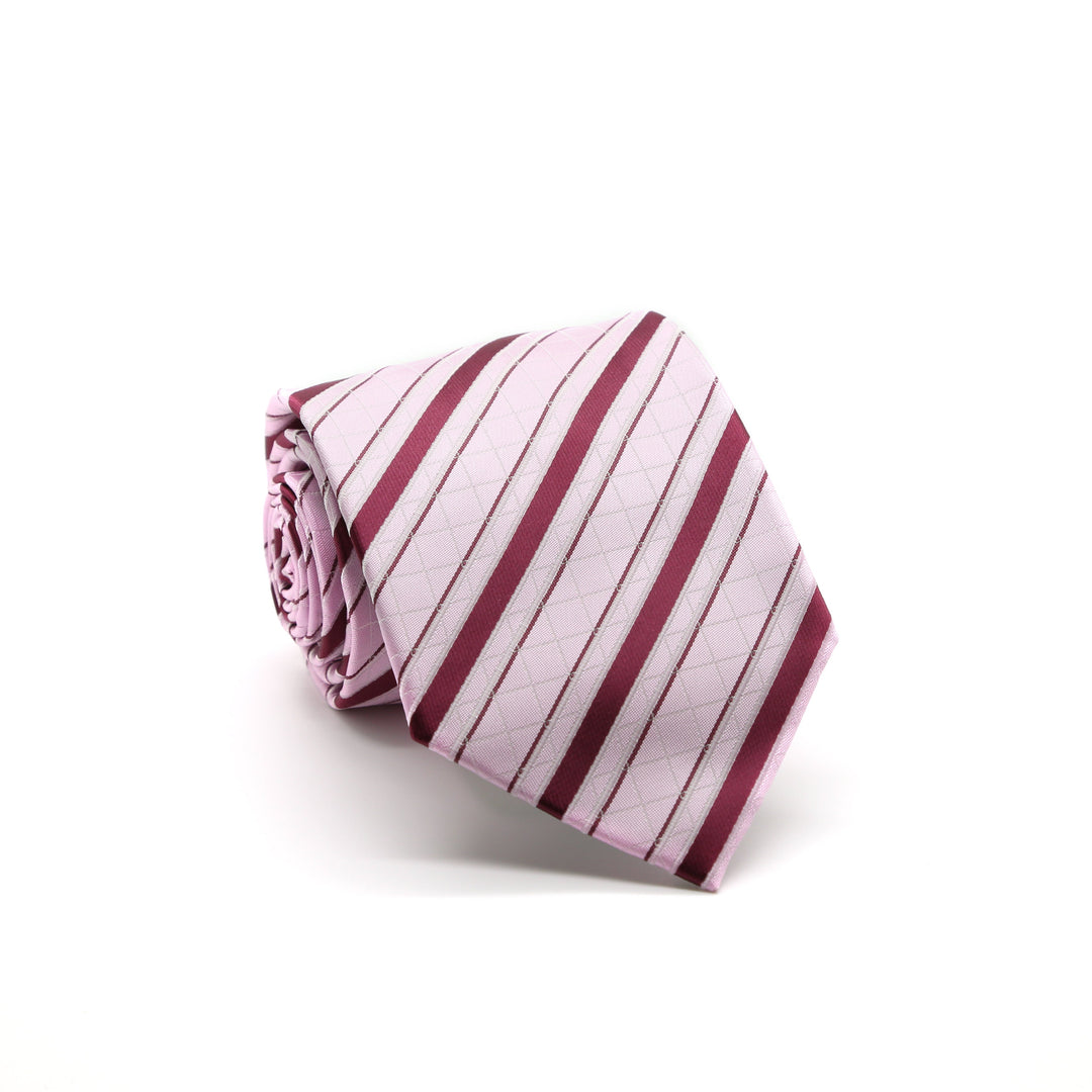 Ferrecci Mens Pink/Fuchsia Striped Pattern Necktie with Handkerchief Set - FHYINC best men's suits, tuxedos, formal men's wear wholesale