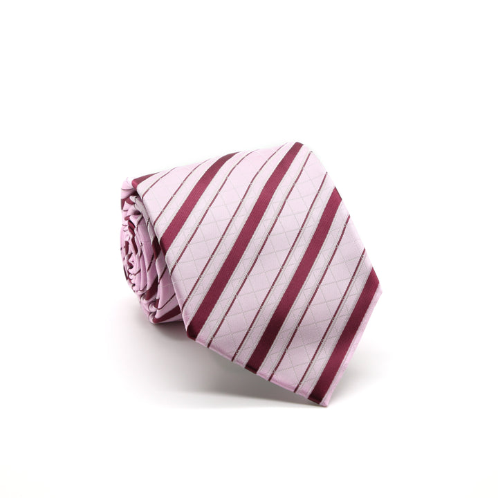 Ferrecci Mens Pink/Fuchsia Striped Pattern Necktie with Handkerchief Set - FHYINC best men&