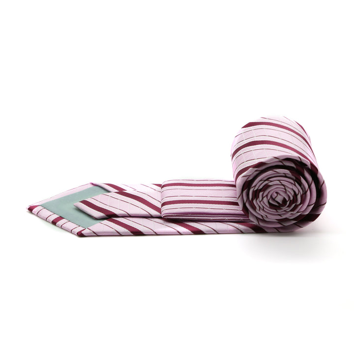 Ferrecci Mens Pink/Fuchsia Striped Pattern Necktie with Handkerchief Set - FHYINC best men&