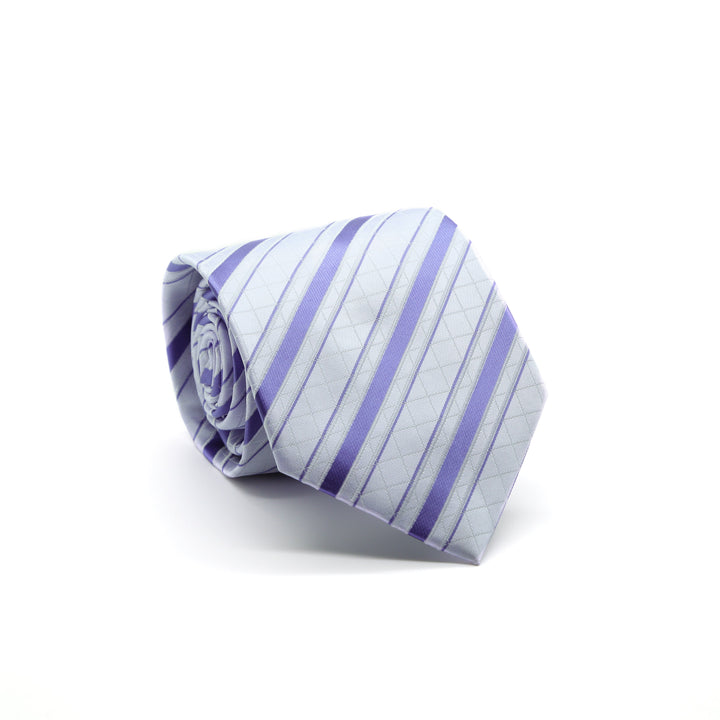 Ferrecci Mens Lavender/Purple Striped Pattern Necktie with Handkerchief Set - FHYINC best men&