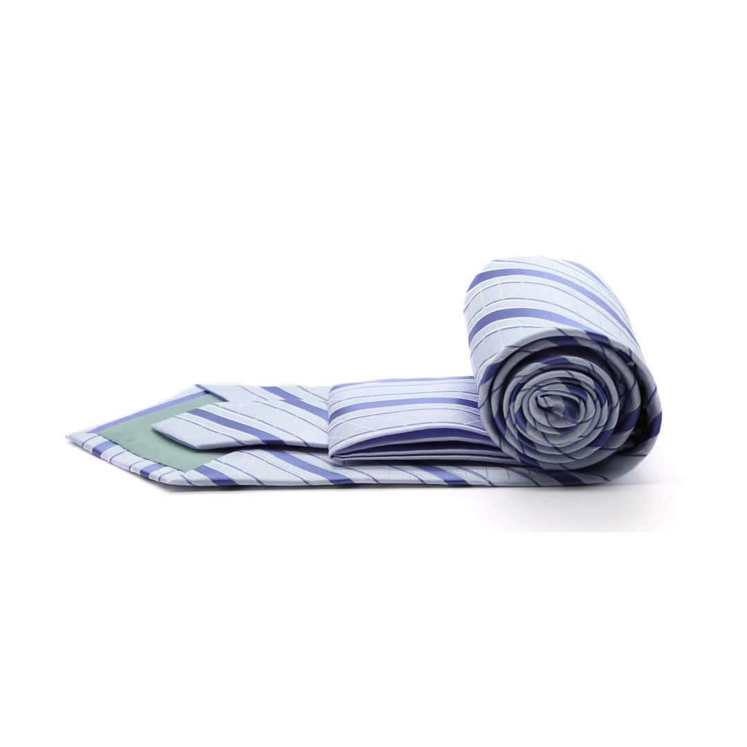 Ferrecci Mens Lavender/Purple Striped Pattern Necktie with Handkerchief Set - FHYINC best men&