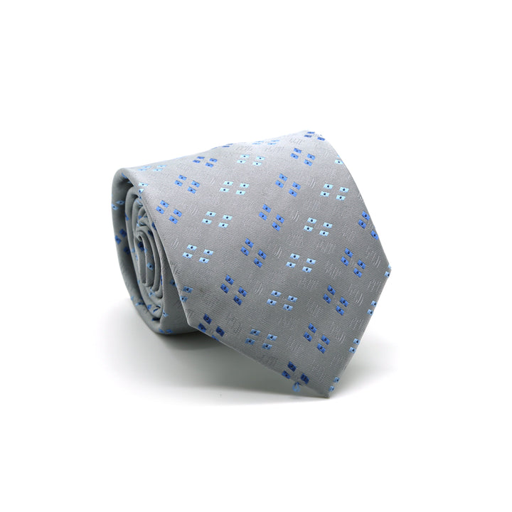 Ferrecci Mens Grey/Blue Geo Pattern Necktie with Handkerchief Set - FHYINC best men&