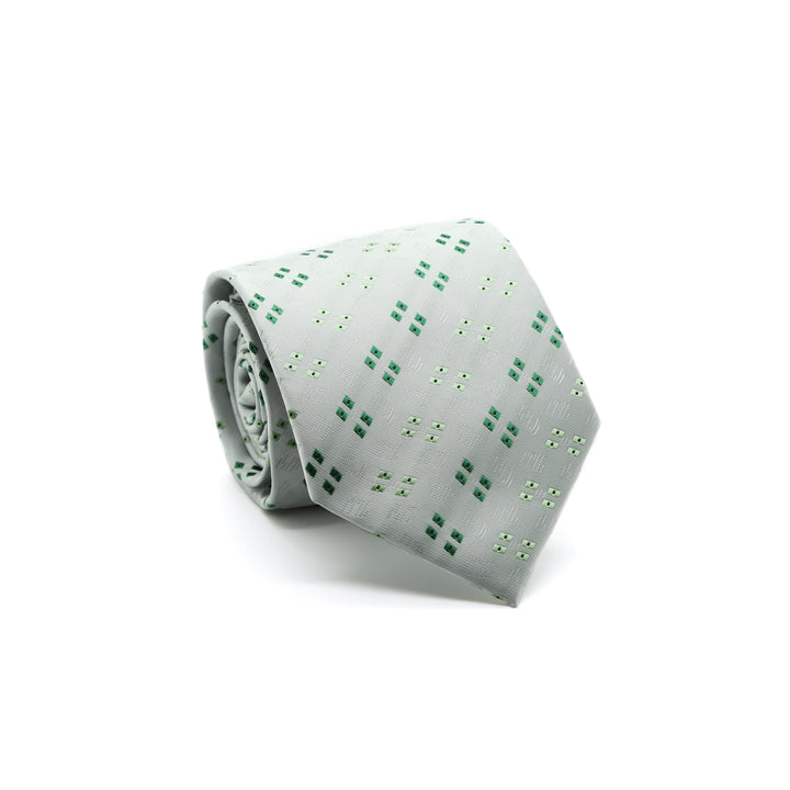 Ferrecci Mens Grey/Green Geo Pattern Necktie with Handkerchief Set - FHYINC best men&